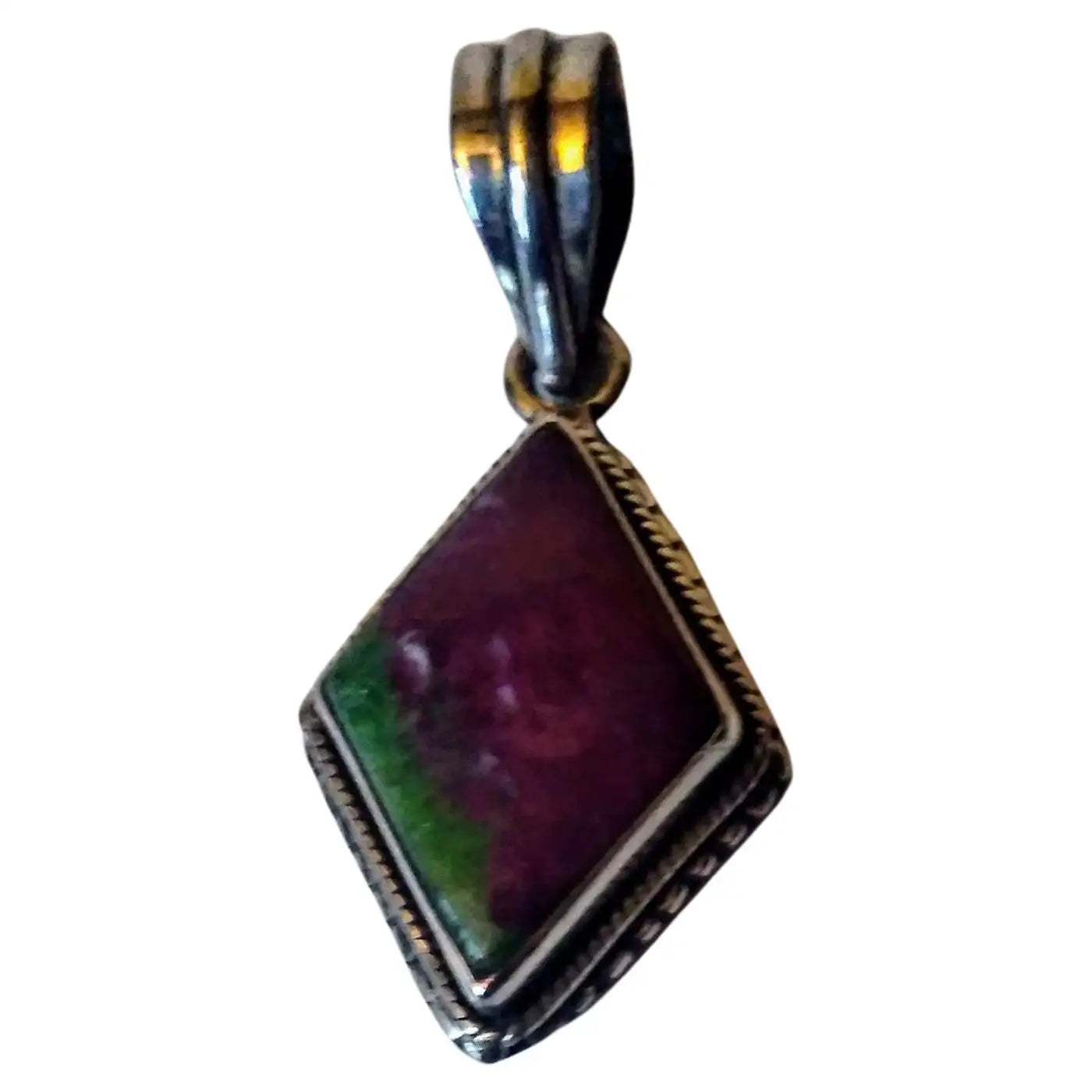 Sterling Silver and Purple with Green Inclusion Zoisite Pendant