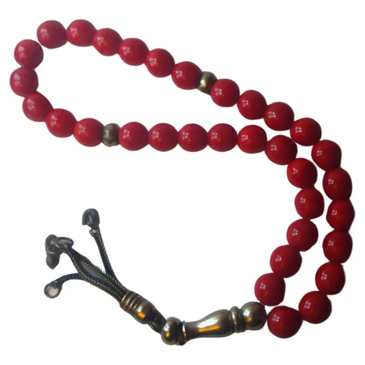 13" Sterling Silver and Red Worry Beads