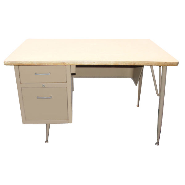 4ft Vintage Retro Metal Child Student Teacher Desk Tan