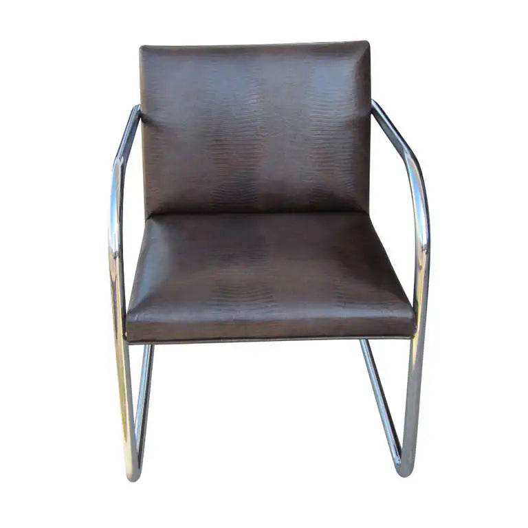 (1) Vintage Thonet Mies van der Rohe Dark Brown Stamped Leather Chair (MR12667)