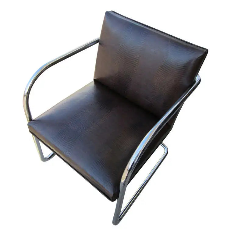 (1) Vintage Thonet Mies van der Rohe Dark Brown Stamped Leather Chair (MR12667)