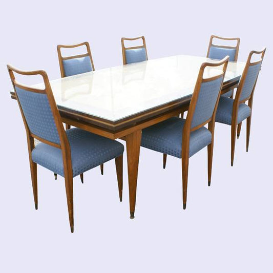 Mid-Century Modern 86.75″ wide Oak Dining Table & 6 Side Chairs