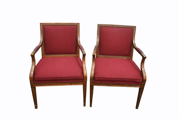 Pair Traditional Vintage Baker Dining Side Chair Red Fabric