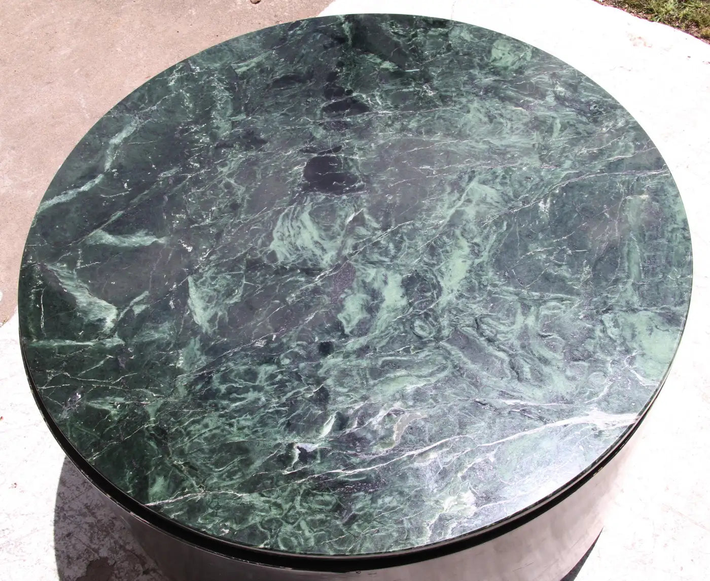 One Mid-Century Modern Paul Mayen Style Green Marble Top Drum Side Table